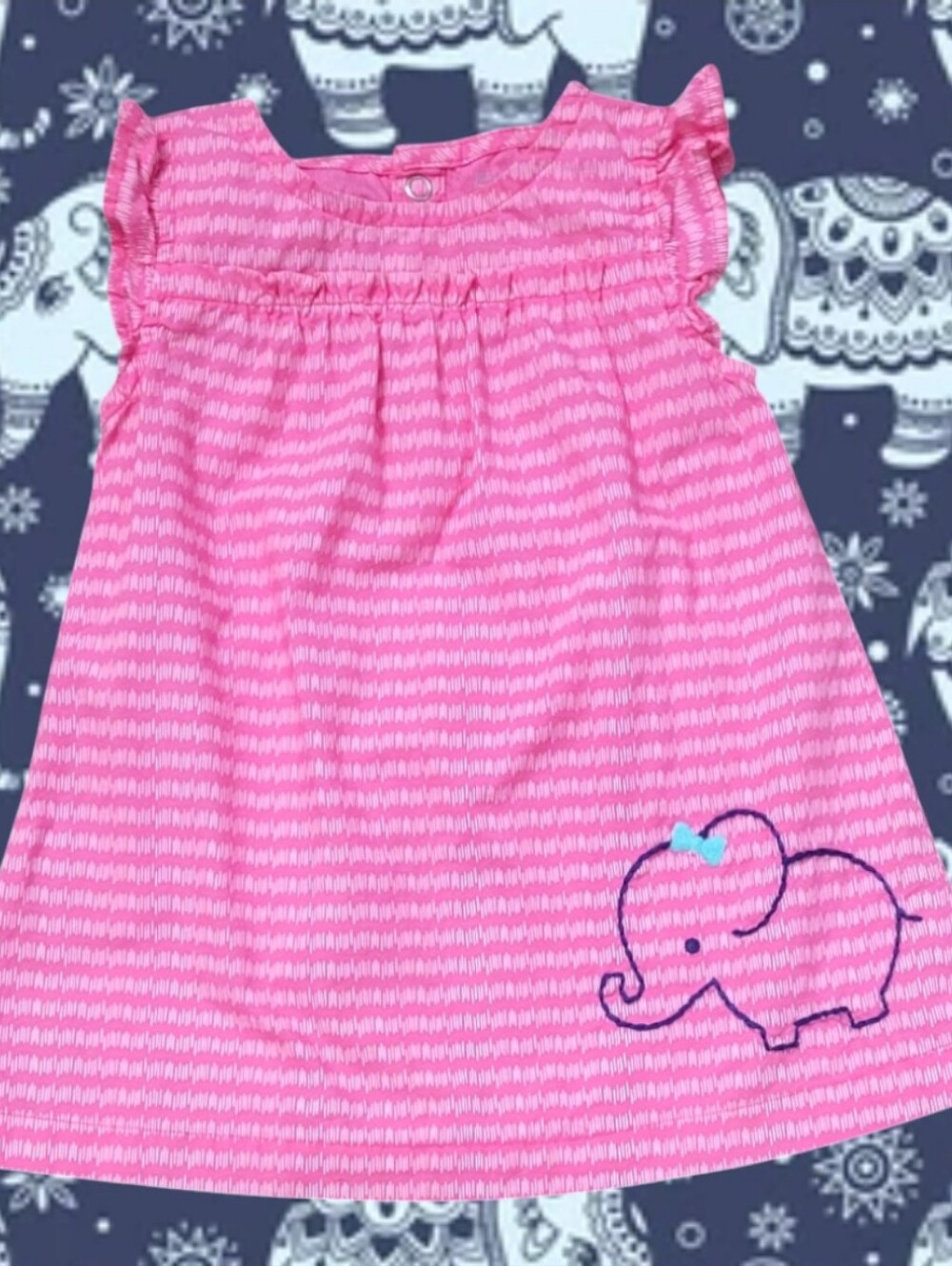 Carters Girl's Neon Pink With White Striped Wave Pattern Dress